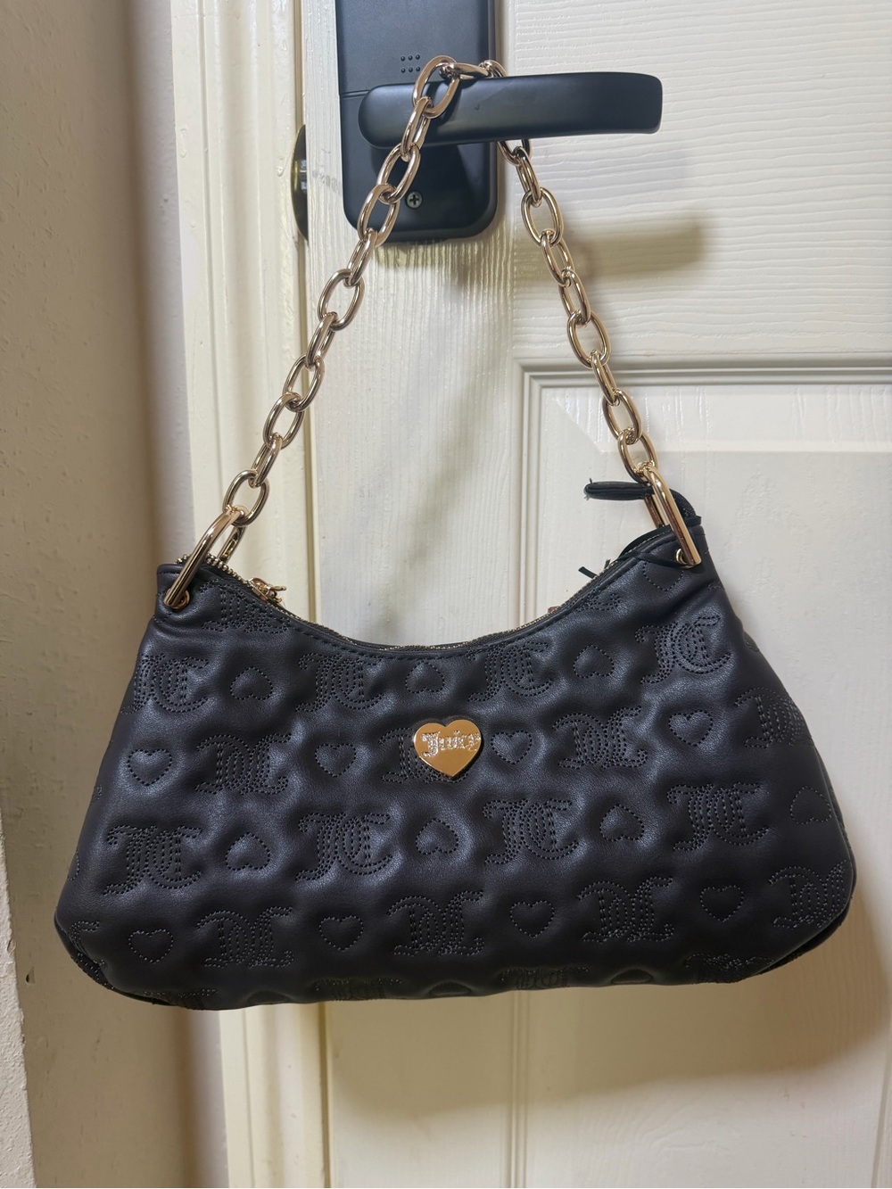 Juicy Couture chocolate Quilted Heart Shoulder Bag with Gold Hardware